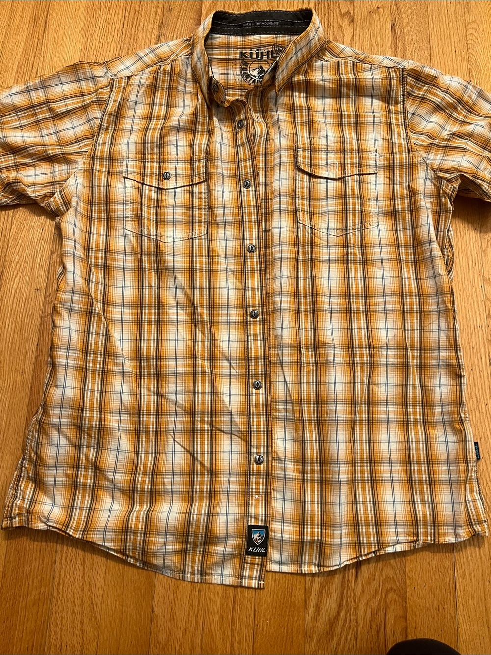 Kuhl Men’s Yellow Plaid Short-Sleeve Button-Up Shirt